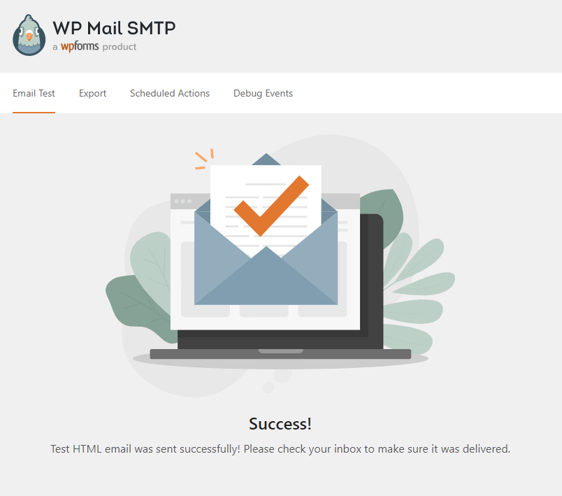 wp mail smtp email test success