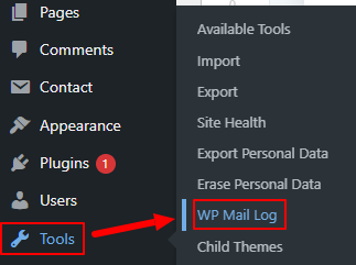 wp menu tools wp mail log