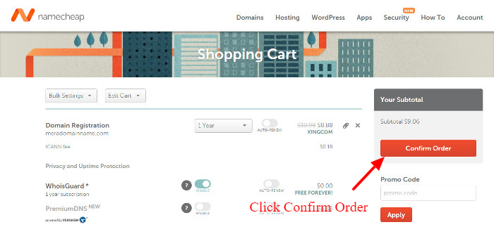 Confirm order on the shopping cart