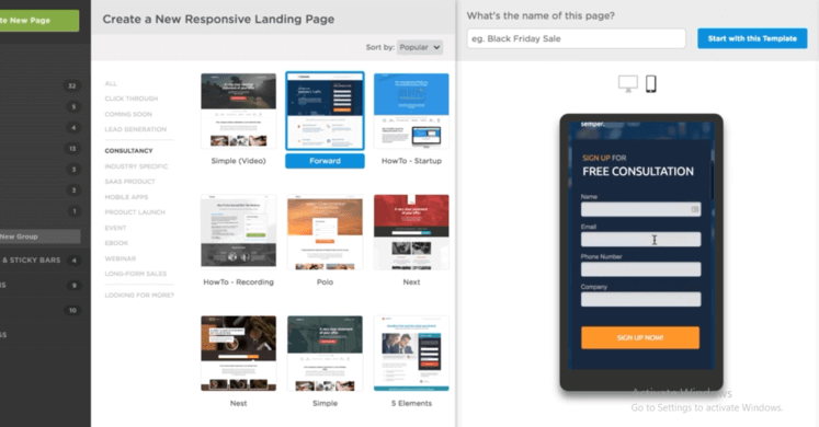 select-template-see-mobile-preview How to Create Landing Page in Unbounce that Converts