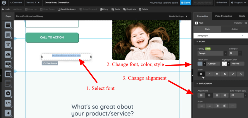 selected-template-edit-form-change-text-font How to Create Landing Page in Unbounce that Converts