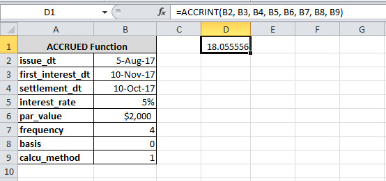 Accrint function in excel