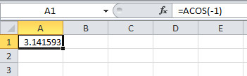 acos function in excel to find inverse cosine in radian