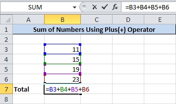 Add Numbers in Excel Add Cell Name of All Number With Plus(+) Operator