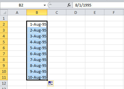 Autofill Dates in the Certain Cell Range in Excel