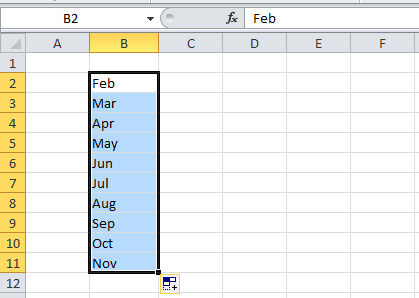 Generate Sequence of Months in Cell Range in Excel