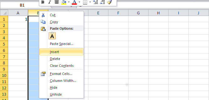Insert New Column to the Left in Microsoft Excel