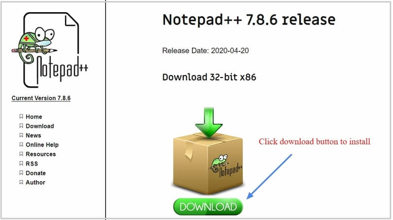 notepad click download button