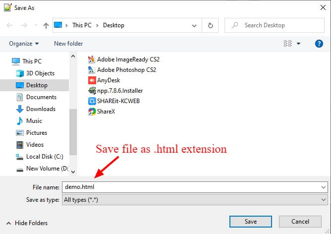 save file as HTML in Notepad++