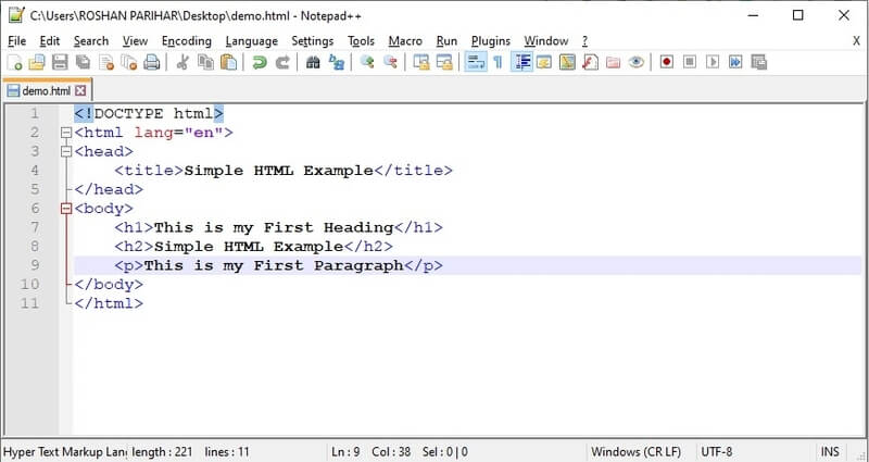 Check the save HTML file in Notepad++