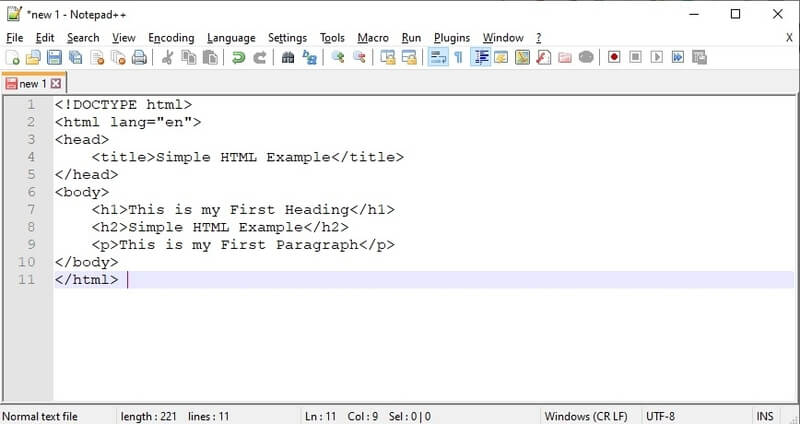 write your html codes in notepad