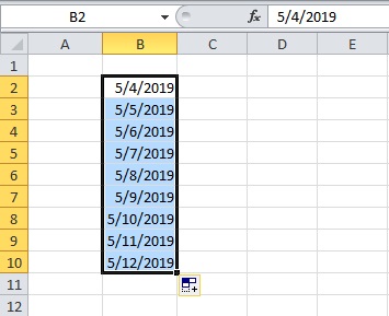 Autofill dates Drag-down to Fill Date