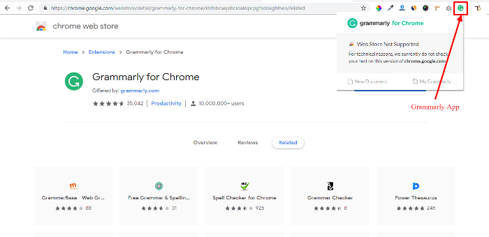 Grammarly Chrome Extension First Lookup