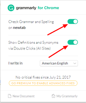 Setup After Installation of Grammarly Chrome Extension