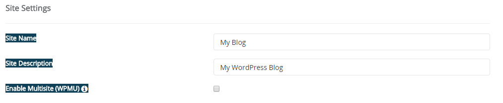 install wordpress give site details