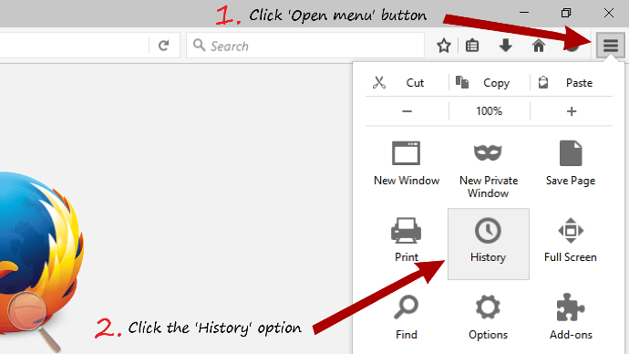 Firefox step by step process to clear browsing history