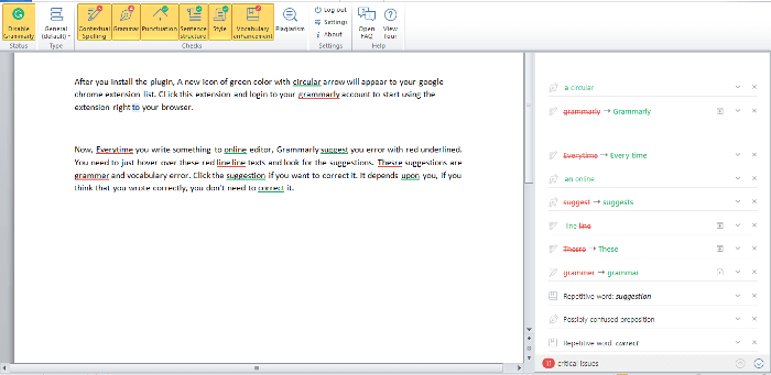 grammarly microsoft word error suggestion