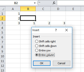 Select Entire column to add a new column in excel sheet