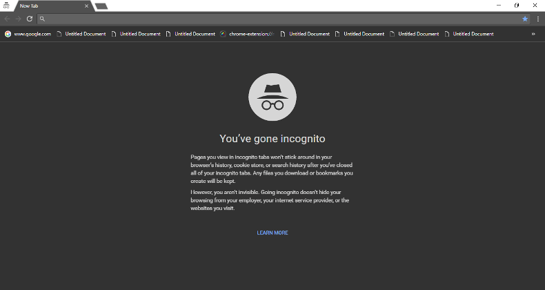 appearance of chrome incognito window