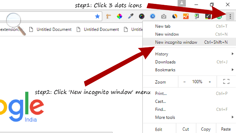 Google chrome steps we need to use incognito mode