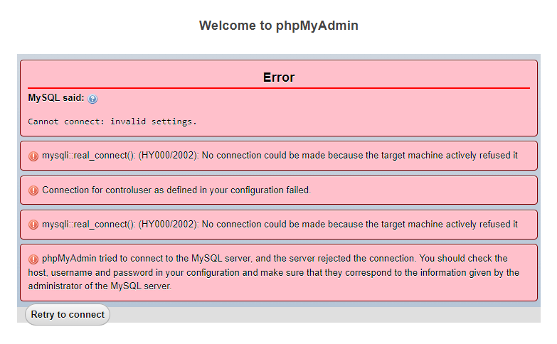 xamp-access-denied MySQL Cannot Connect Invalid Settings in XAMP