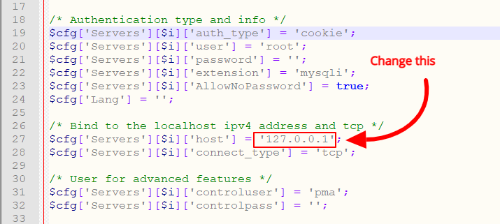 xamp-config-inc-host MySQL Cannot Connect Invalid Settings in XAMP