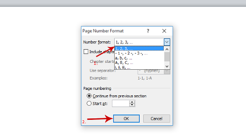 select the format of the page number from the list