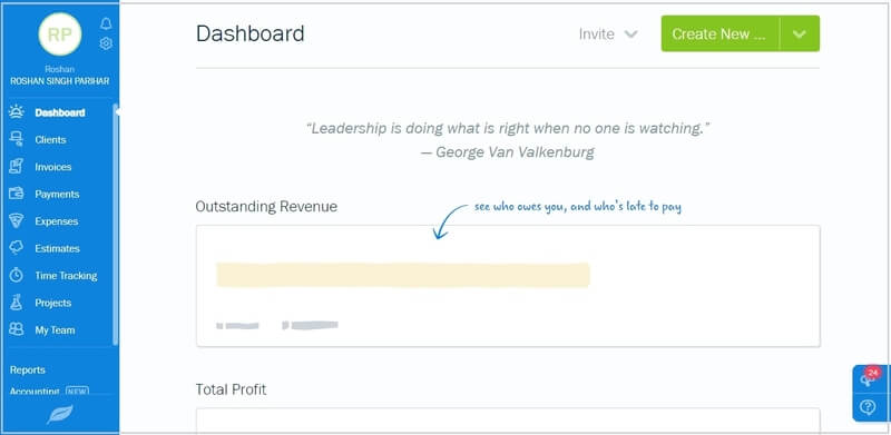 Freshbook review freshbooks-dashboard-first-appearance
