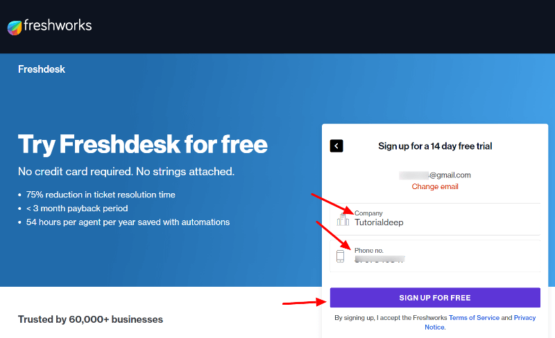 signup with google signup form Freshdesk Review