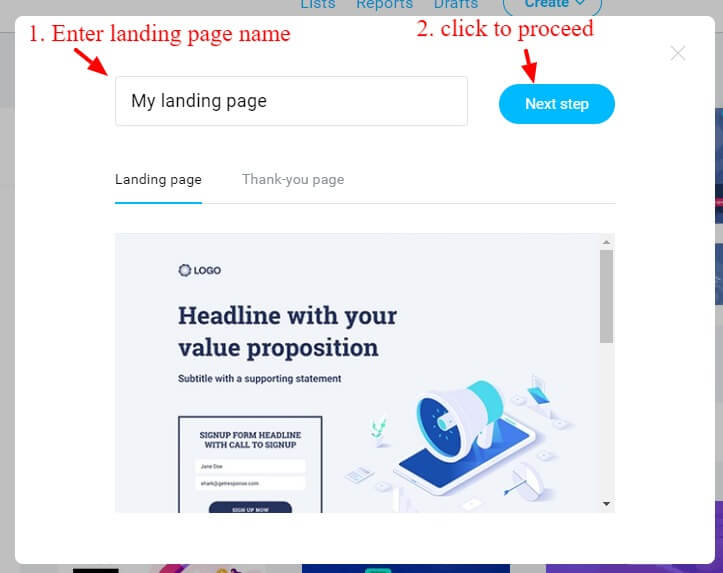 Enter name of your landing page