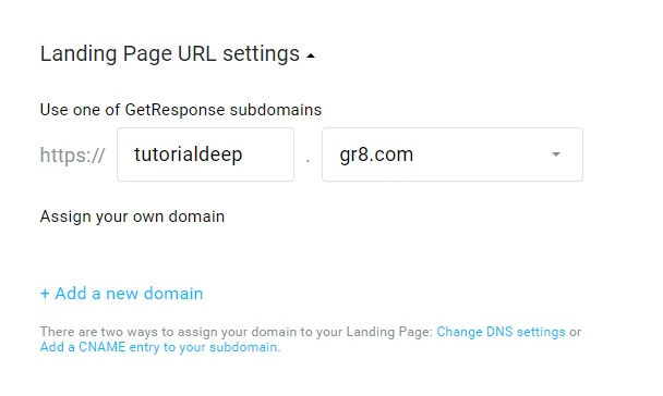 Set URL for your landing page