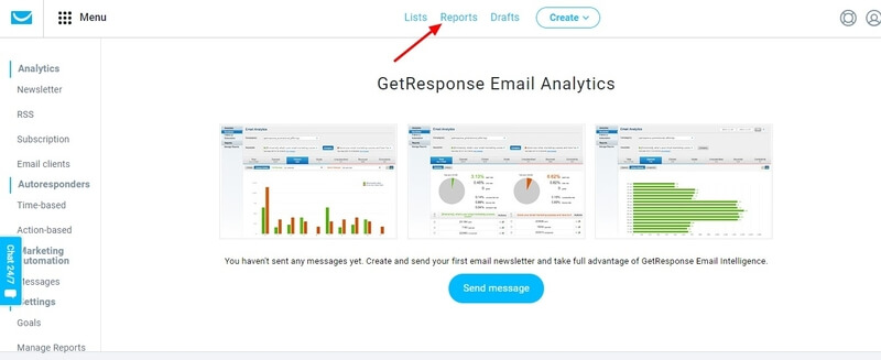 Click analytics reports in the menu option