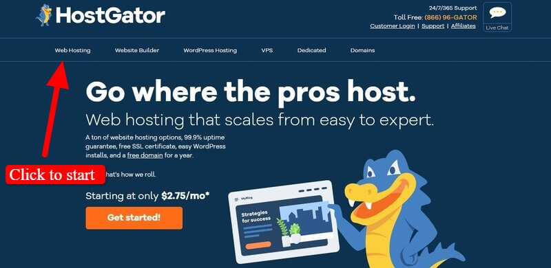 HostGator homepage click web hosting