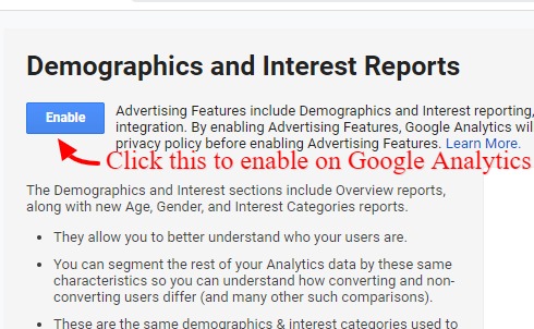 MonsterInsights Engagement settings enable demographics on Google Analytics