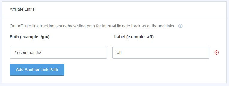 MonsterInsights Publisher settings affiliate links tracking