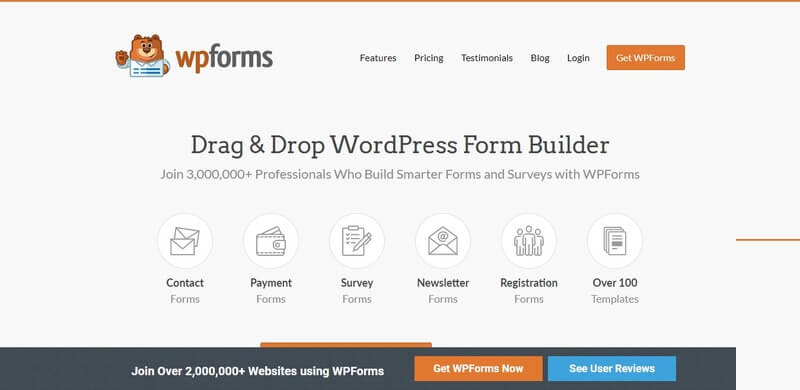 Home page of WPForms review