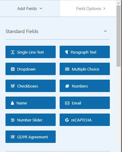 Available Standard Form Fields with WPForms Lite WPForms review