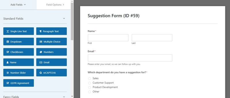 WPForms lite suggestion form