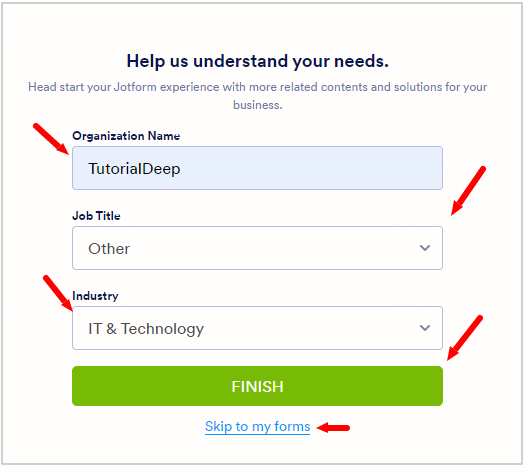 Understand industry how to Signup JotForm