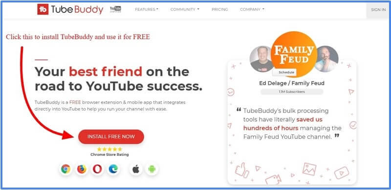 signup TubeBuddy homepage