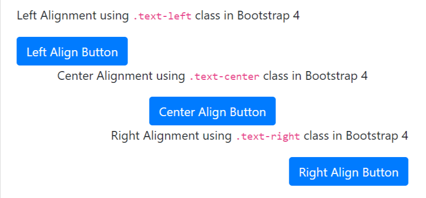 right align button, left align button, and center align button bootstrap 4