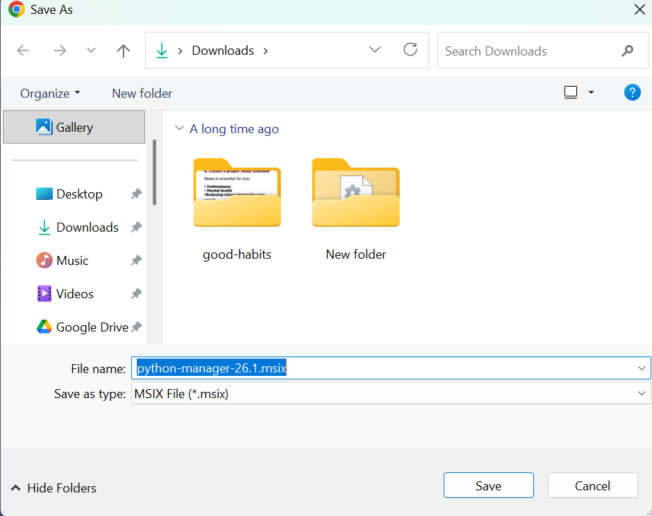download python to install and save as like this