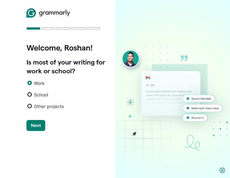 Grammarly account creation