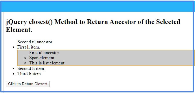 jQuery closest() Method