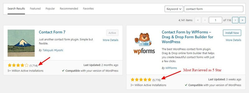 WPForms as most reviewed contact form in the WordPress plugin repository