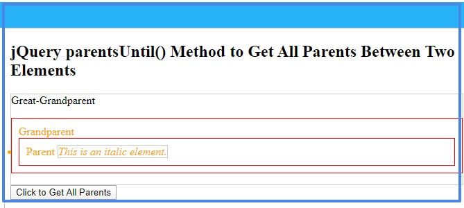 jQuery parentsUntil() Method