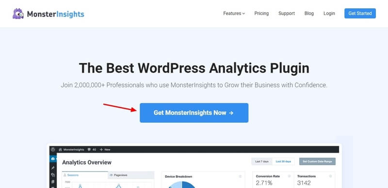 MonsterInsights website to make event tracking with Google Analytics in WordPress