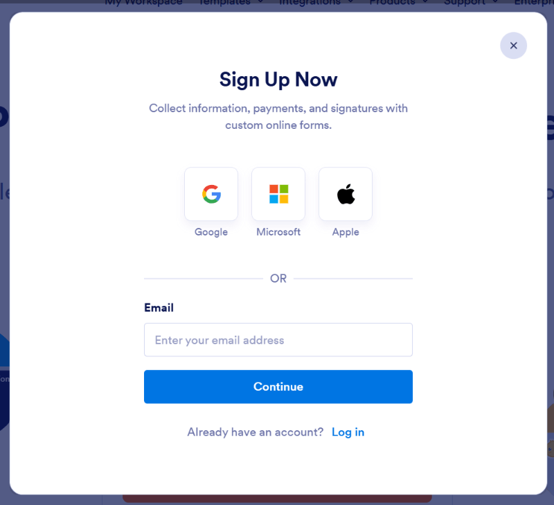 jotform signup through email