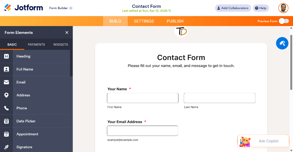 Jotform form builder drag-n-drop