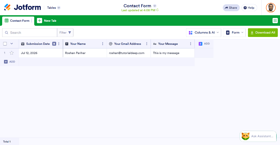 Jotform form submissions
